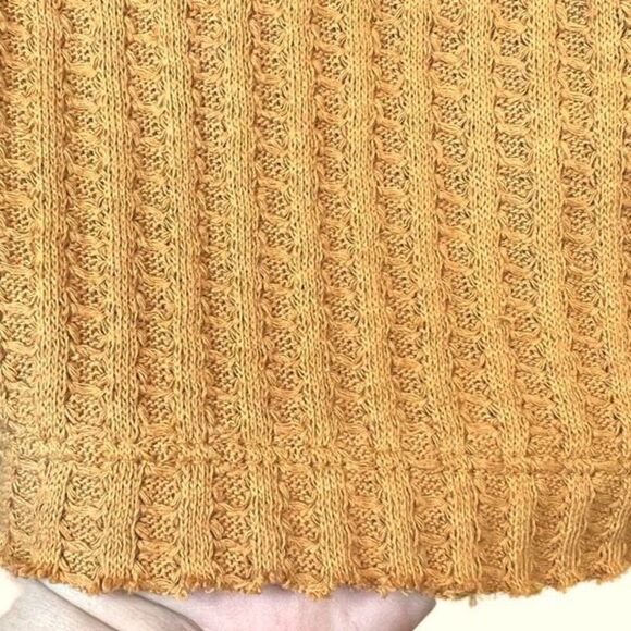 Free People Juicy Long Sleeve Cowl Neck Waffle Knit Split Back Top Mustard Sweat - Picture 8 of 16